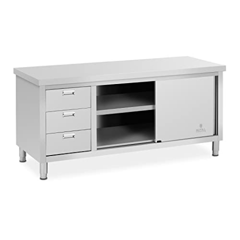 Royal Catering Arbeitsschrank Edelstahl 180 x 70 x 85 cm 500 kg Tragkraft 3 Schubladen Gastro Edelstahlschrank