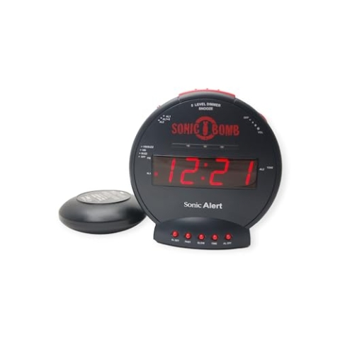 Geemarc Sonic Bomb - Wecker mit superstarkem Alarm, Vibrationskissen und Schlummerfunktion - Für Hörgeschädigte und Langschläfer - Version DE