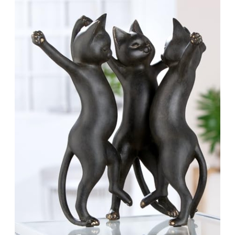 GILDE Figur Gatto - Kunstharz, schwarz, metallische Optik, Katze, H: 30,5 cm, B: 26 cm, T: 21 cm - Deko, Skulptur, Wohnaccessoire, Geschenk