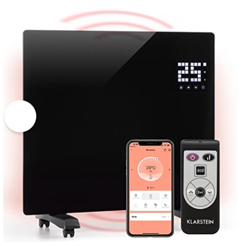 Klarstein Elektroheizung, Konvektor-Heizung mit Bodenrollen, Mobile Energiesparend, Leise , Standgerät Heizkörper Elektrisch mit Thermostat & App-Steuerung, 1000 W