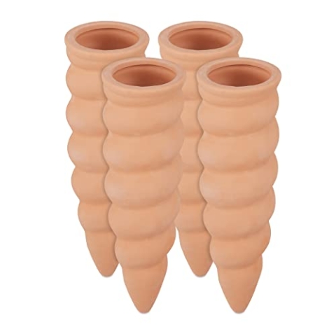 Relaxdays 24 x Tonkegel Bewässerung, Bewässerungshilfe für Pflanzen, für 1,5 L Flaschen, Gießhilfe, HxD 16,5 x 5 cm, terrakotta