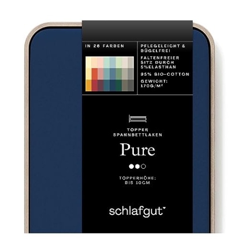 Schlafgut Pure Topper Spannbettlaken 140x200cm bis 160x220cm Blue Deep, Spannbetttuch aus weicher Biobaumwolle