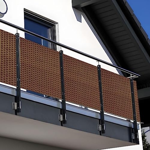 NYVI Polyrattan Balkon Sichtschutz Privafence 100x500 cm Honig - Balkonbespannung mit Metallösen - UV-fest, Witterungsbeständig, 100% Blickdicht - Balkonumspannung Balkonumrandung 1x5 m