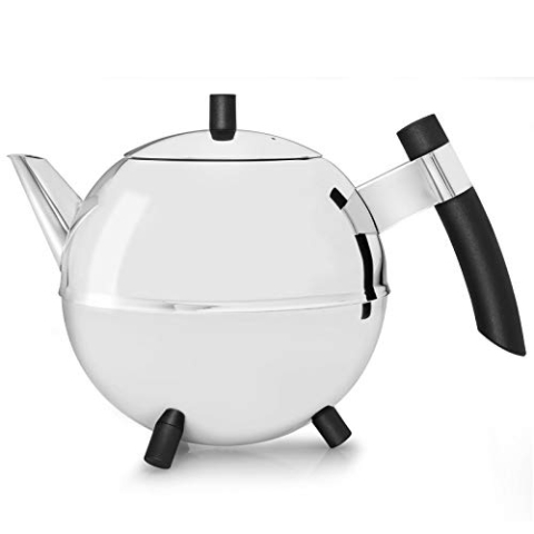 doppelwandige 4304Z Teekanne Duet® Meteor Edelstahl glänzend schwarze Beschläge 1,2 ltr.