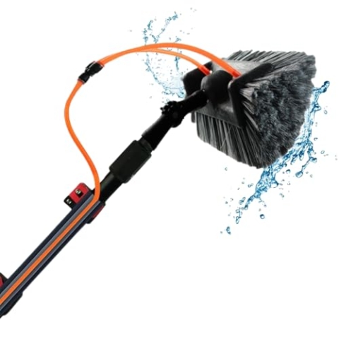 aquascopic Teleskopstange mit interner Wasserspender und Bürste mit 5 Flächen – Fensterputzer längenverstellbar – Bis zu 10m – Fensterreiniger für Sonnenkollektoren - Interner Wasserschlauch