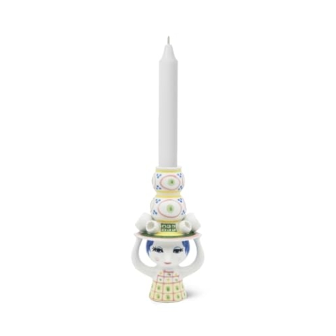 Bjørn Wiinblad Kerzenständer Dame mit Hut aus Keramik, handbemalt, Höhe 16 cm