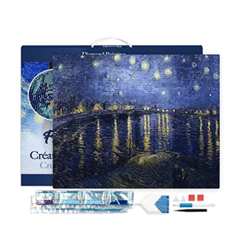 Figured'Art Diamond Painting Erwachsene 40x50cm Mit Rahmen Ganze Leinwand gespannt Van Gogh Sternennacht über der Rhone 5D Bilder Eckige Steine - DIY Set Basteln