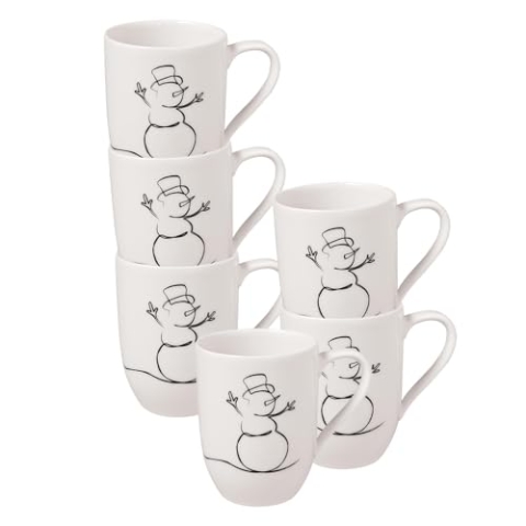 Villeroy & Boch - Statement Lines, Becher mit Henkel 6er Set, XMAS, 280 ml, Kaffeebecher mit Sprüchen, Premium Porzellan, Weiß-Schwarz