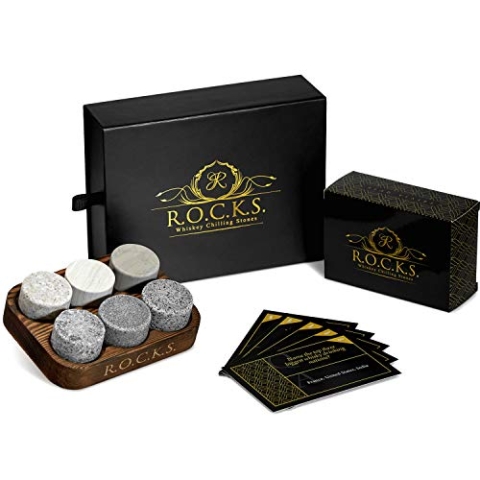 Whiskey Steine Set & Whisky-Quiz – 6 Handgefertigte Runde Premium Granit Whisky Steine – Eiswürfel Wiederver-Wendbar Whisky Geschenkset Geschenk Für Männer Quiz Mit 100 Fragen – Für Whisky-Liebhaber