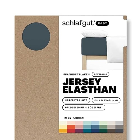 Schlafgut Easy Jersey Elasthan Boxspring Spannbettlaken 90x190 bis 100x220 Grey Deep, Spannbetttuch aus superweicher Baumwolle mit Elasthan