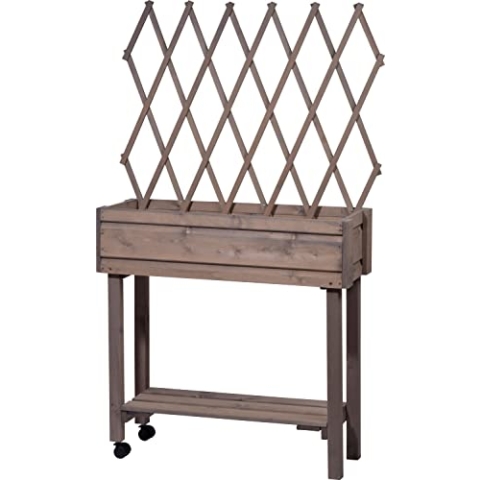 dobar® 58188e rollbares Hochbeet mit Rankgitter | Pflanzkasten auf Rollen | Blumenbeet aus Massiv-Holz | Schmales Kräuterbeet für Garten/Terrasse/Balkon | 79 x 28,5 x 130 cm | Grau