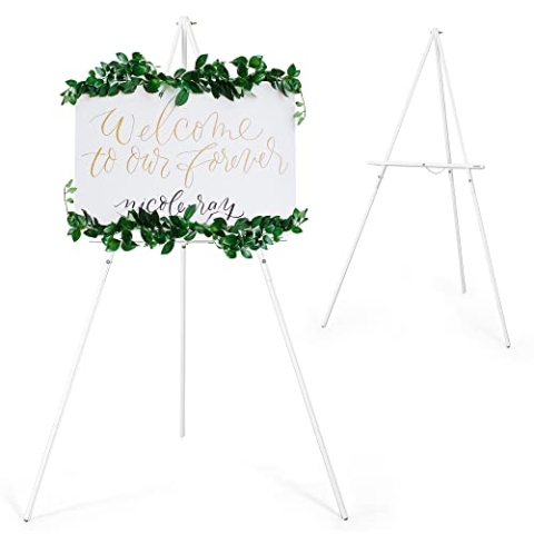 VISWIN 160cm Dreibein Staffelei Holz Groß, Faltbare Staffelei Groß für Hochzeit, Schilder, Poster, A-Rahmen Leinwand Ständer mit Tablett für Malen, Leinwand – Weiß