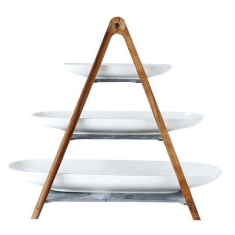 Villeroy & Boch – Artesano Original Etagere, 4-Teilig, 3-Stöckige Etagere Aus Porzellan Und Holz, Geeignet Für Obst, Premium Porzellan/Naturschiefer/Holz