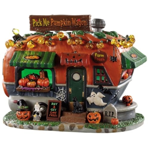 Lemax 95444 - Pick Me Pumpkin Wagon - Kürbis Lastwagen - Spooky Town - Beleuchtet & Batteriebetrieben - Tolle Halloween Tischdeko