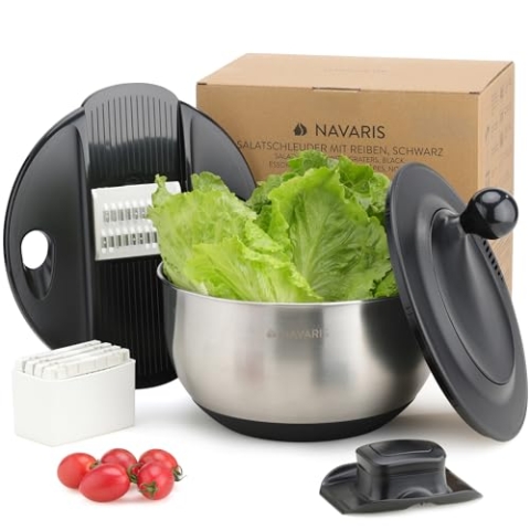 Navaris Salad Spinner with Graters, Black