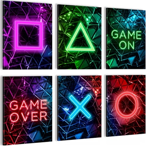 Novart Wandbilder - KEIN EXTRA RAHMEN BENÖTIGT - Kinderzimmer Junge Teenager - Bilder Modern Spielkonsole Gamer - Schwarz Bunt - N002665a