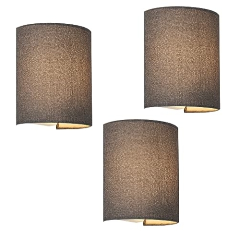 lux.pro Wandleuchte Brüssel 3er Set Wandlampe innen E27 Wandbeleuchtung Wohnzimmer Wandstrahler Flur Leinen halbrund Grau