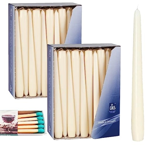 100 Spitzkerzen, Champagner, Elfenbein, Premium-Qualität von Gies, Tischkerze, mit Stearin, Sparpack