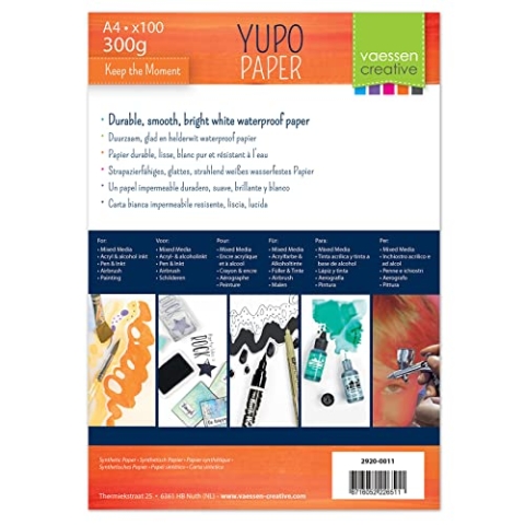 Vaessen Creative 2920-0011 Florence Yupo Papier Synthetisches 300g/m², Weiß, DIN A4, 100 Stück zum Malen, Zeichnen und mehr