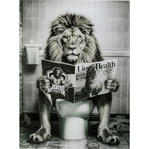 Kare Design Wandbild Bath Lion, Grau, Rechteckig, Glasbild, 4mm ESG Sicherheitsglas, Tierisches Design, Löwe, Wandkunst, Schlafzimmer, Glas, 80x60 cm (H/B)