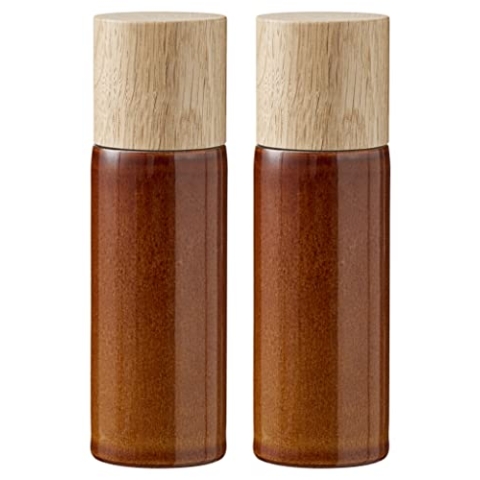 BITZ Salz- und Pfeffermühle, 2 Gewürzmühlen aus Steingut (Salzmühle + Pfeffermühle), 2er-Set, 16,7 cm hoch, bernsteinfarben