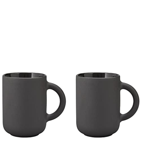 Stelton Becher Theo - Trinkbecher für Kaffee, Tee & heiße Schokolade - Steinzeug, gusseiserne Außenseite, glasierte Innenseite - 2 Stück - Schwarz