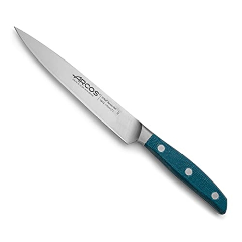 Arcos Serie Brooklyn - Sohlenmesser - Klinge aus Nitrum geschmiedetem Edelstahl 170 mm - HandGriff Micarta Farbe Blau (Seiden Klinge)
