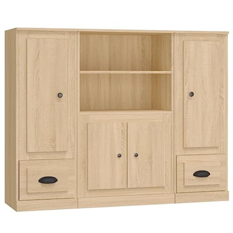 vidaXL Highboard 3 STK., Sideboard mit viel Stauraum, Mehrzweckschrank Buffetschrank, Kommode Schrank für Wohnzimmer, Modern, Sonoma Eiche Holzwerkstoff