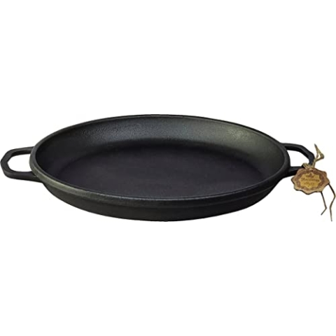 Maysternya Gusseisen-Paellapfanne - ø 40 x 4 cm - Induktionsgeeignet - Paellapfanne - Kochen über offenem Feuer - BBQ Platte rund - Grillgeschenk - frei - Schwarz