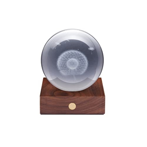 Gingko Bernsteinfarbenes 3D-Lasergravur-Premium-Kristalllicht mit Holzsockel aus Walnussholz, LED-Leuchten, Touch-Control-Taste, 4 Lichthelligkeiten, USB-C-Aufladung, verpackt in hochwertiger