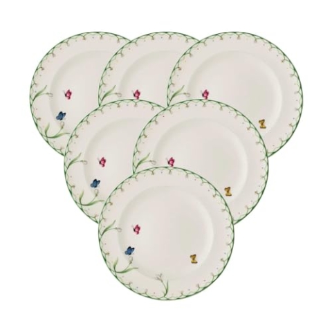 Villeroy & Boch Colourful Spring Speiseteller 6er Set, 27 cm, Runder Teller mit Blümchen-Dekor, Dekoration für Ostern, Premium Porzellan, Weiß/Bunt