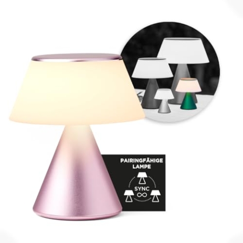 Lexon LUMA M LED-Schreibtischlampe, kabellose Tischlampe mit Dimmfunktion und Multi-Lampen-Synchronisation, 9 Lichtfarben für Büro, Schlafzimmer und Nachttisch, Rosa