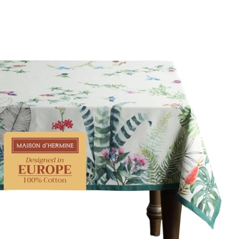Maison d' Hermine Tropiques 100% Baumwolle Tischdecke für Küche | Abendessen | Tischplatte | Dekoration Parteien | Hochzeiten | Frühling/Sommer (Rechteck, 140cm x 180cm)
