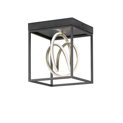 Fischer & Honsel|Deckenleuchte, Gisi|schwarz matt|goldfarben|L: 25,00 cm, B: 25,00 cm|Ausl. Decke: 29,00 cm|Fernbedienung|CCT, dimmbar Stufenlos|1x LED 15,0 Watt 2700/6500|1900 lm|EEG:F|21326