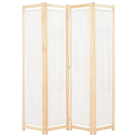 vidaXL Holz Raumteiler 4-TLG. Paravent Trennwand Umkleide Sichtschutz Spanische Wand Raumtrenner Stellwand Creme 160x170x4 cm Stoff Klappbar Platzsparend