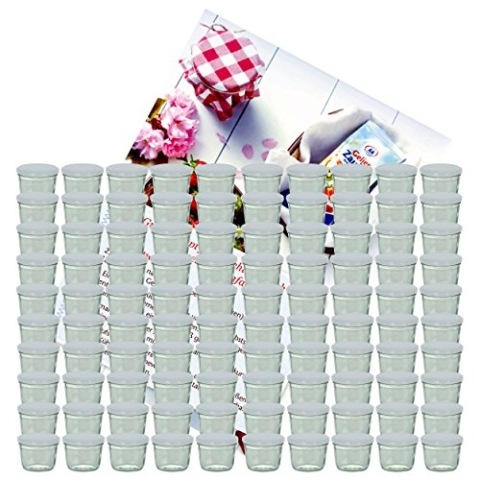 MamboCat 100er Set Sturzglas 230 ml Marmeladenglas Einmachglas Einweckglas To 82 weißer Deckel incl. Diamant-Zucker Gelierzauber Rezeptheft