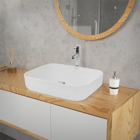 ECD Germany Design Waschbecken Waschtisch 505x395x135 mm aus Keramik Weiß - Aufsatzbecken Aufsatzwaschbecken Handwaschbecken Aufsatzwaschtisch Spülbecken Becken Wasserfall Waschschale Waschschüssel