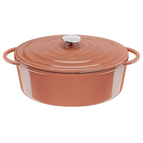 Tefal E26006 LOV Ovaler Bräter 34 cm | wiedergewonnenes Gusseisen | optimale Wärmespeicherung | für alle Herdarten | induktionsgeeignet | backofengeeignet bis 250°C | spülmaschinenfest | Terracotta