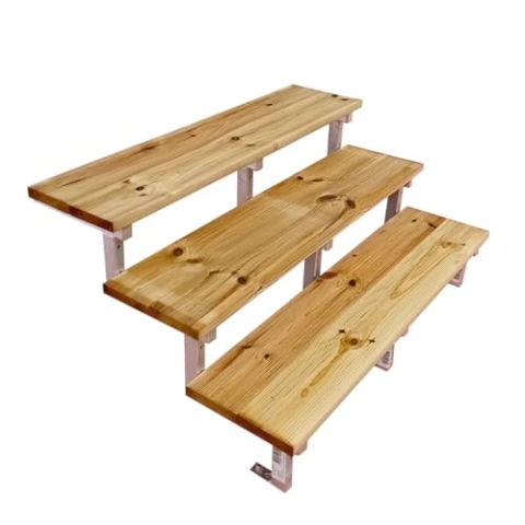 Holztreppe mit Stahl Treppenwangen im Set, 2 bis 5 Stufen, Gartentreppe, druckimprägniertes KDI Holz (3 Stufen, 140 cm)