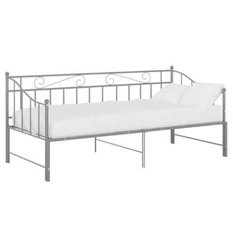 vidaXL Ausziehbett Sofabett Ausziehsofa Bettgestell Tagesbett Schlafsofa Gästebett Bett Metallbett Bettsofa Couch Sofa Grau Metall 90x200cm