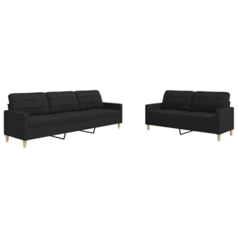 vidaXL Sofagarnitur 2-TLG., Polstersofa mit Metallrahmen, Sitzgruppe für Wohnzimmer, Loungesofa Sessel Sofa Couch Garnitur, Schwarz Stoff