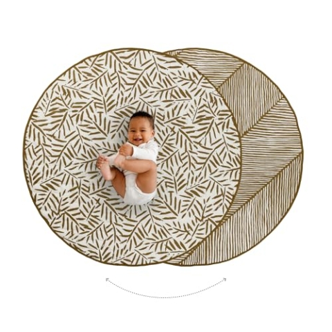 Toddlekind Krabbeldecke für Babys, Blattmuster, handgenäht, Baby-Spielmatte aus Bio-Baumwolle, 125 cm, Sand Castle/Ocker