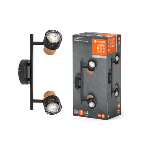 LEDVANCE DECOR SPOT CORK, 2 x 3,4W, 460lm, schwarz, Spotleuchte, verstellbare Köpfe, vielseitig anwendbar, Innenraumspot, austauschbare LED-Lampen, warmweiße Lichtfarbe, GU10