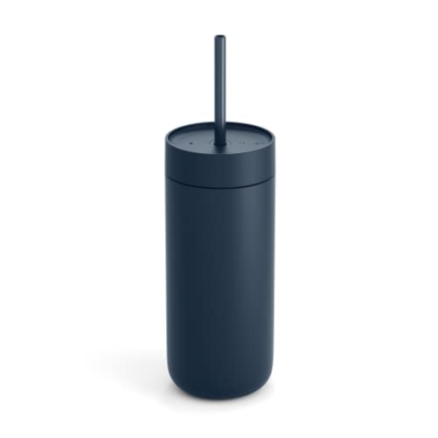 Fellow Carter Cold Travel Eiskaffeebecher aus Edelstahl, vakuumisoliert, auslaufsicherer Deckel und Strohhalm, Steinblau, 473 ml