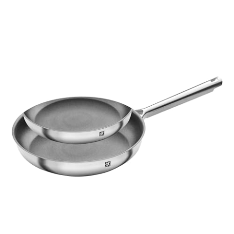 ZWILLING TrueFlow Bratpfannen-Set, 2-teilig (24 cm + 28cm), Antihaftbeschichtung, Induktionsgeeignet, Edelstahl, Silber/Schwarz