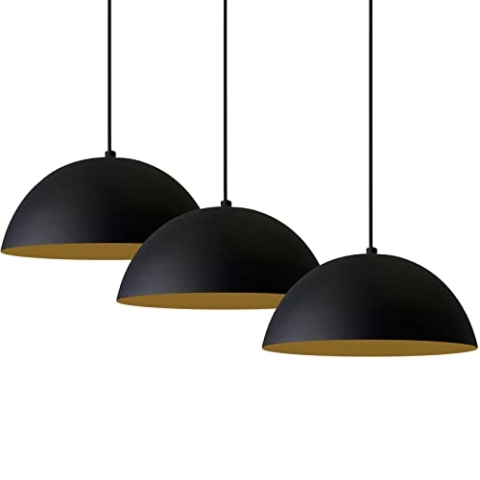 bamyum Lipeo Pendelleuchte Esstisch 3 Flammig Schwarz Gold Ø26 cm, Hängelampe Esstisch Vintage E27 Esstischlampe, Lampenschirm Hängelampe Schwarz Gold, Pendelleuchte Esstisch Wohnzimmer Esszimmerlampe