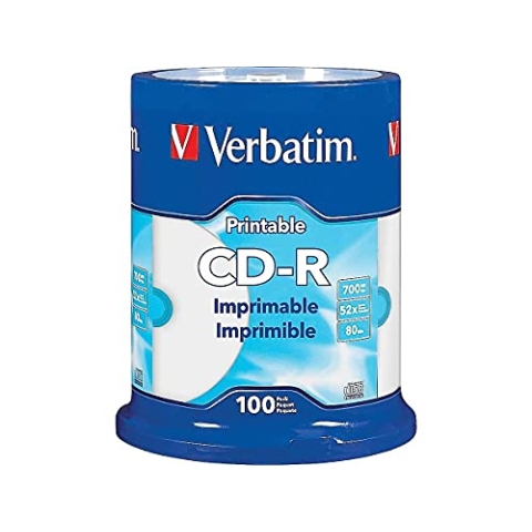 Verbatim 98493 CD-R 52x Cakebox (100 Stück) 700MB Inkjet Full Size Printable Surface, DataLife
