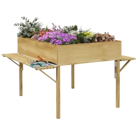 Outsunny Hochbeet aus Holz, Klappbare Frühbeet mit 12 Trenngittern, Kräuterbeet, Pflanzkasten, Blumenkasten mit Vliesstoff für Garten, Balkon, 122 x 91,5 x 89 cm, Natur