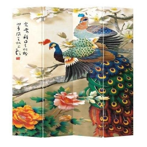 Fine Asianliving Paravent Raumteiler Japanisch Orientalisch Chinesisch Beidseitig L160xH180cm Spanische Wand Trennwand Room Divider Raumtrenner Sichtschutz Bedruckte Canvas Leinwand