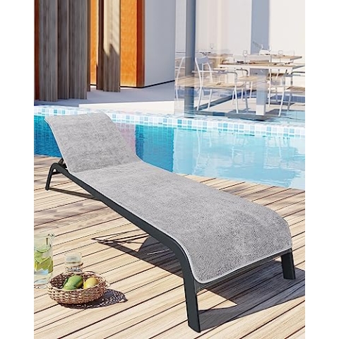 LAYNENBURG 2er-Set Premium Schonbezug für Gartenliege - 100% Baumwolle - Oeko-TEX 100 - Frottee Handtuch-Bezug Sonnenliege - Liegenbezug mit Umschlag für Standliege, Liege-Stuhl (75x200 cm Grau)